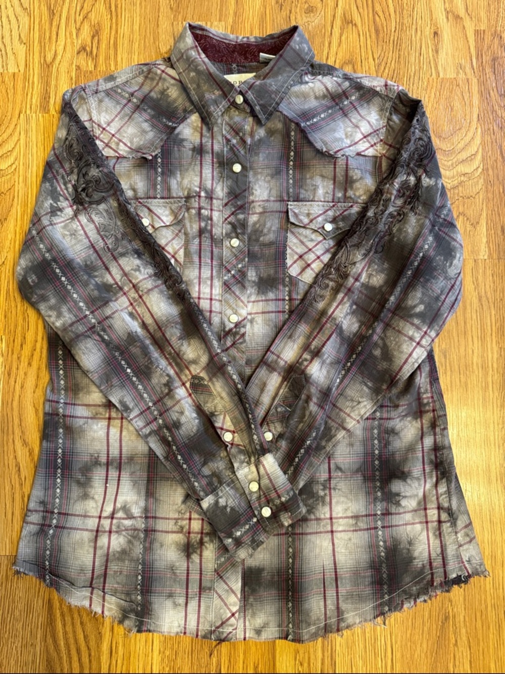 Roper Ladies Gray & Burgundy Plaid Western Shirt
